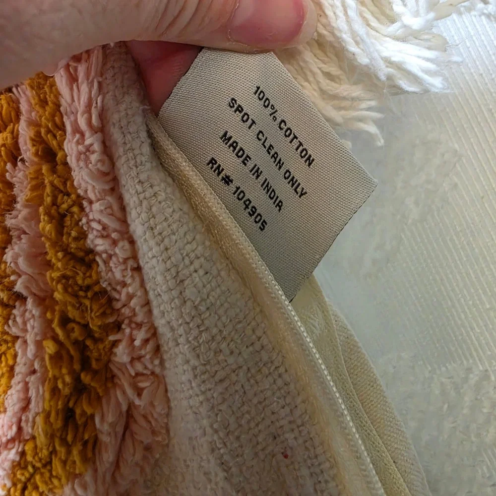 Nomad West Tufted Wavy Rainbow Lumbar Pillow Cover Cream‎ Mustard Pink Tassels